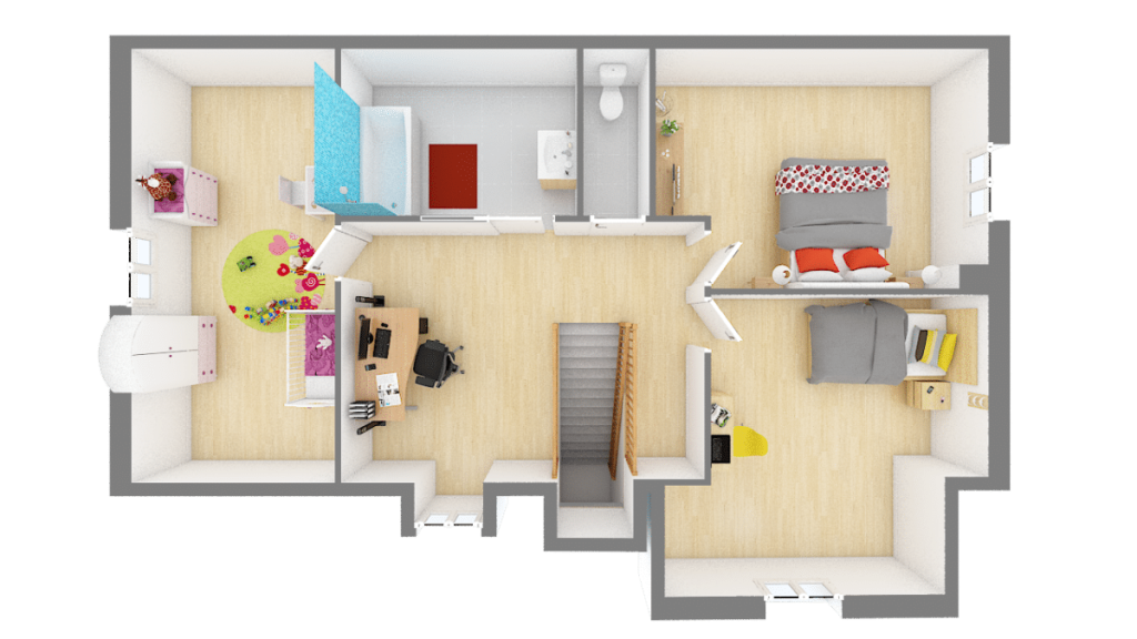 maisons de pâris aisne : vue de dessus étage 3d